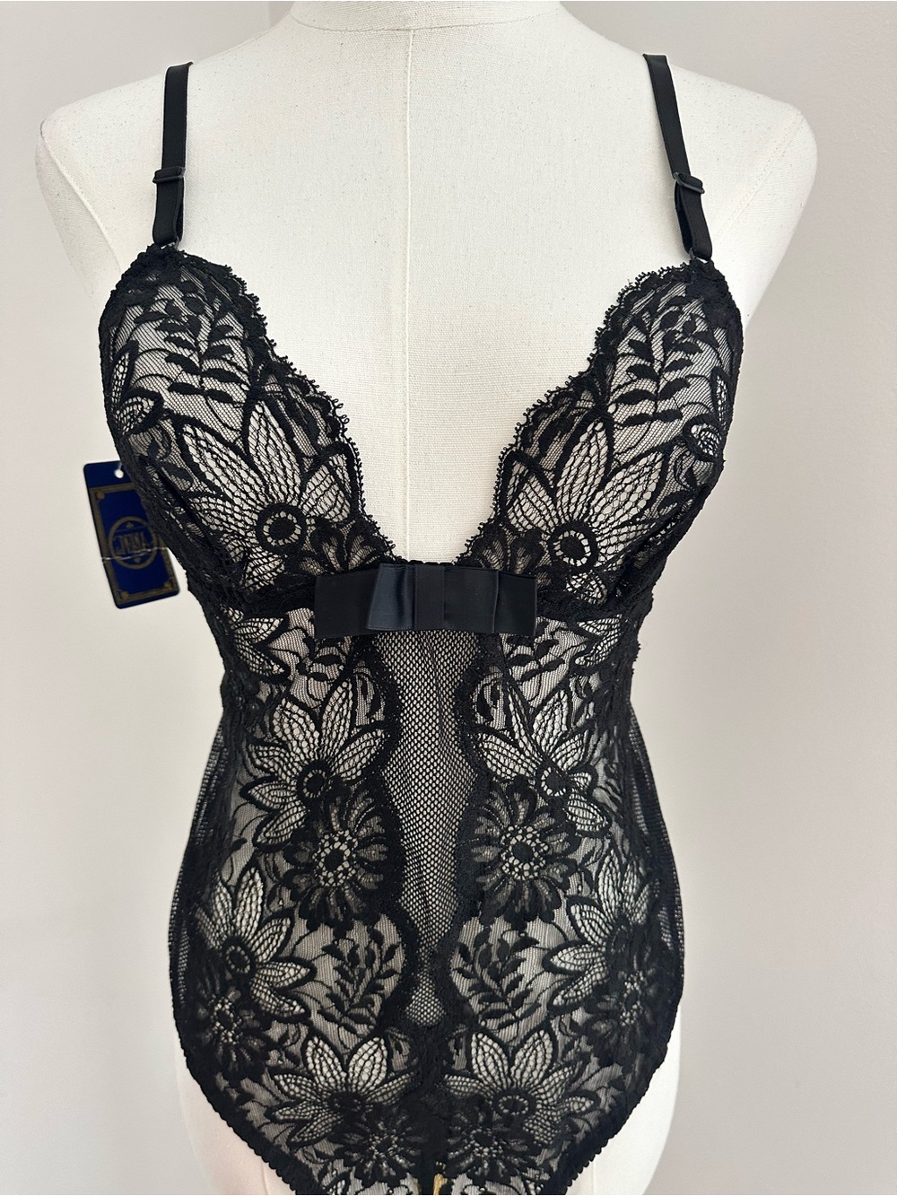 La Perla Vintage Women's Black Lace Bodysuit Lingerie - Elegant Floral  #137